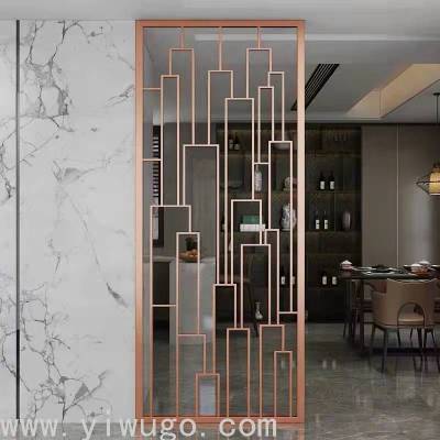 Partition Titanium Stainless Steel Folding Screen Living Room Modern Simple and Light Luxury Lattice Home European Style Hallway Hollow Carved
