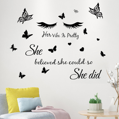 Factory Wholesale Graphic Customization Wall Stickers Self-Adhesive Traceless Bedroom and Living Room Decoration Butterfly English Wall Stickers