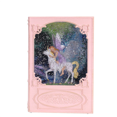 2021 new resin purple fairy and unicorn desktop book led lum