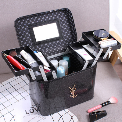 Large Capacity Korean Cosmetic Bag Women's Multi-Functional Layer Small Internet Celebrity Portable Cosmetic Storage Box Simple Box