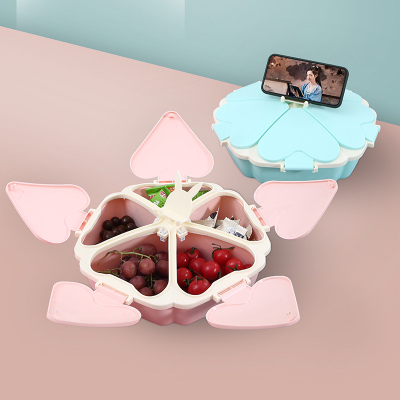 T08 Petals Candy Box Flower Fruit Plate Snack Box Storage Compartment One-Click Opening and Closing Dried Fruit Tray Living Room Creative Collection