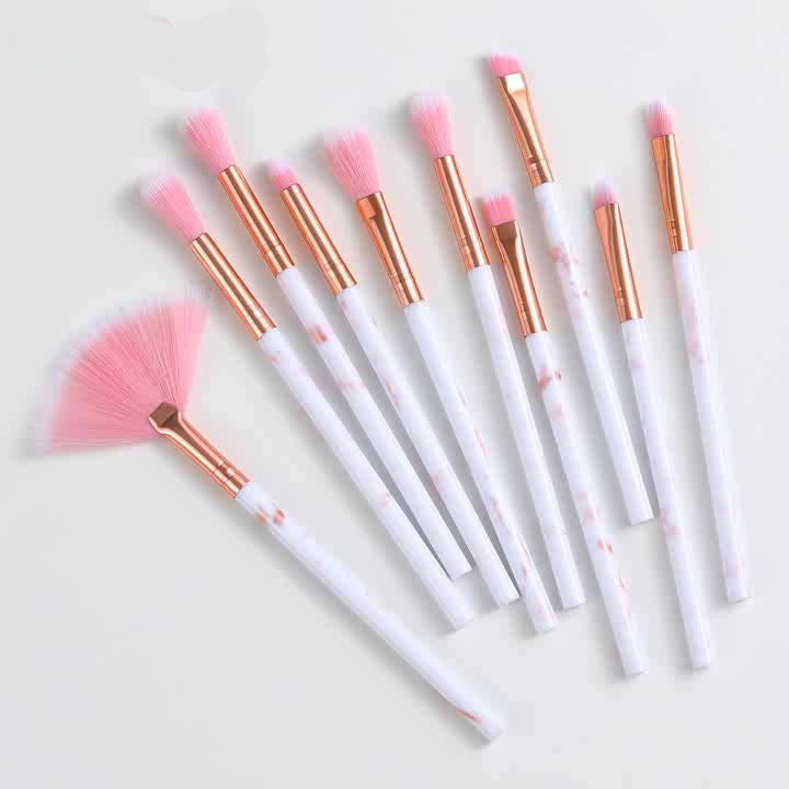 10支大理石纹眼部化妆刷套装带扇形 美妆 彩妆工具刷子眼部眼影刷