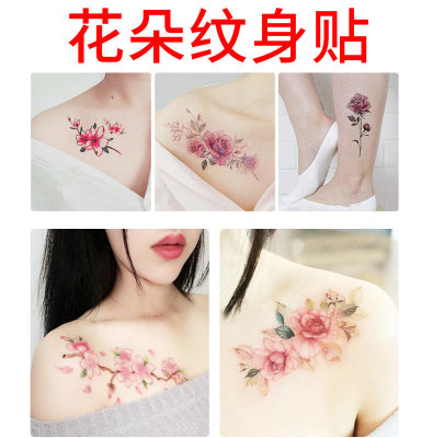 Flower Tattoo Sticker Paper Color Sketch Tattoo Sticker Flower Peony Rose Plum Blossom Tattoo Sticker Tattoo Wholesale
