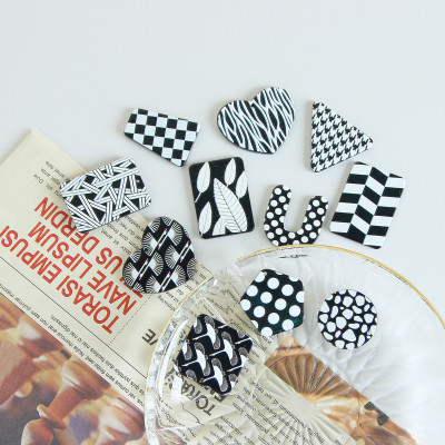 INS Embossed Irregular Black And White Stitching Polka Dot Leaf Plaid Handmade Acrylic DIY Earrings Materials Accessories