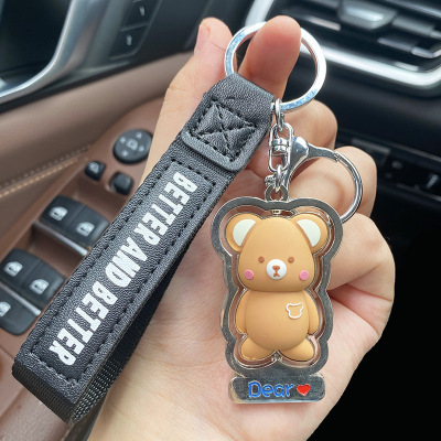 Personality Rotating Bear Keychain Male Simple Car Key Chain Cartoon Schoolbag Pendant Female Cute Cute Key Ring