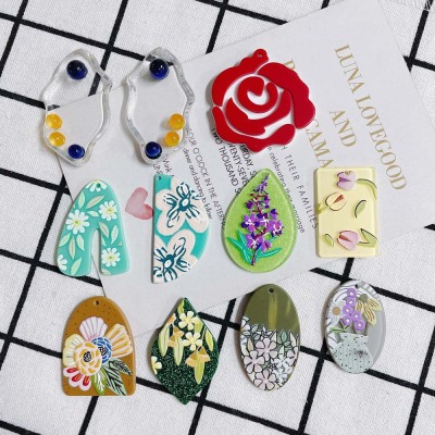 DIY Ornament Wholesale Accessories Red Rose Tree Flower Acrylic Pendant Earrings Earrings Basic Accessories