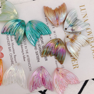 DIY Ornament Accessories Wholesale 2726mm Resin Magic Color Gradient Fishtail Handmade Earrings Ear Stud Accessories