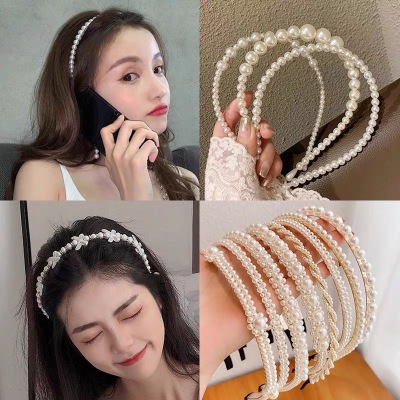 Korean Style New Internet-Famous Headband Cute Pearl Headband Exquisite Barrettes Super Fairy Simple Elegant Hair Pin Hair Tie