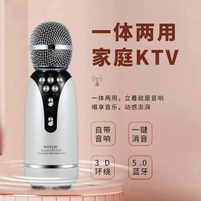 Cross-Border New Arrival WS-899 Mobile Phone Gadget for Singing Songs Home Microphone Wireless Bluetooth Audio Microphone Integrated Condenser Mic