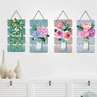 Xi Pan Stickers Peony Flower Wall Stickers Vase Creative Emulational Decoration Stickers Hanging Basket Bouquet Removable Waterproof