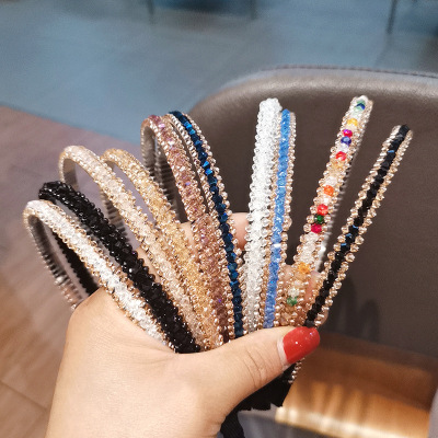 Korean New Three-Row Crystal String Beads Headband Simple Graceful Hairband Steel Ring Thin Edge Pressure Hair Headband Fairy Hair Tie
