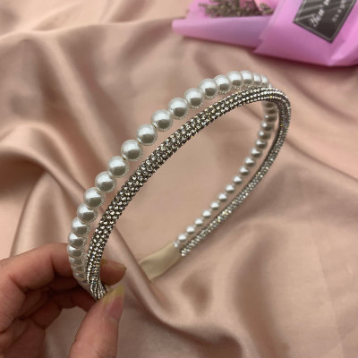 Korean Style New Retro Double-Layer Pearl Rhinestone Headband Super Fairy French High Sense Graceful Online Influencer Headband Hair Accessories