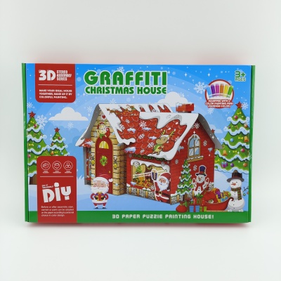 Christmas Children's Toys Graffiti House Parent-Child 3D Puzzle Model Art Painting Hand Drawn Graffiti 3D Stereo