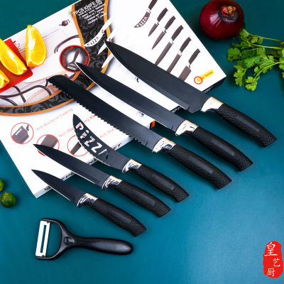 Chef Knife Gift 7-Piece Kitchen Knife Set Stainless Steel Black Blade Kitchen Knife Color Non-Stick Knife Set