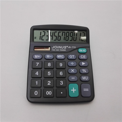 772 Solar Calculator 12-Digit Dual Power Computer Black Calculator Gift Logo