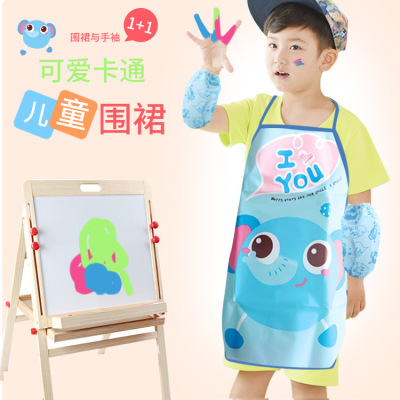 Children's Cartoon Apron Set Kid's Drawing Apron Primary School Student Waterproof and Oilproof Apron Wholesale
