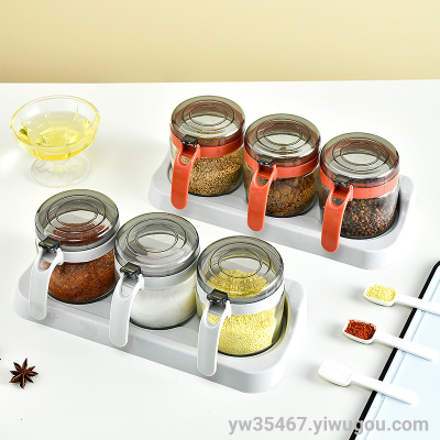 X44-1171 AIRSUN Glass Spice Box Kitchen Supplies Seasoning Jar Spice Jar Condiment Dispenser Seasoning Jar Three Groups