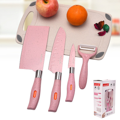 Wheat Orange Straw Knife 6-Piece Set Kitchen Knife Kit Chopping Board Household Chef Knife Business Gift Knife Set