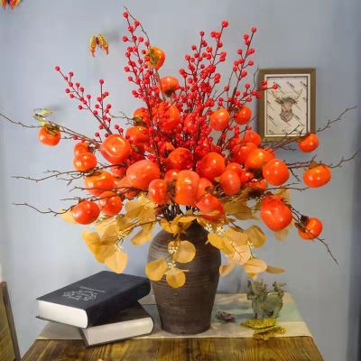 Artificial Persimmon Fruit Home Decoration Storage Decorative Fake Flower Flower Arrangement Floor Living Room Decoration Factory Direct Supply in Stock