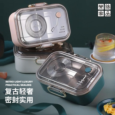 Factory Wholesale Retro Creative Lunch Box 304 Stainless Steel Liner Large Capacity Student Lunch Box Sealed Lunch Box