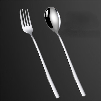 Factory 304 Stainless Steel Tableware Long Handle Korean Style Spoon Fork Spoon Dessert Stirring Ice Cream Spoon Hotel Supplies
