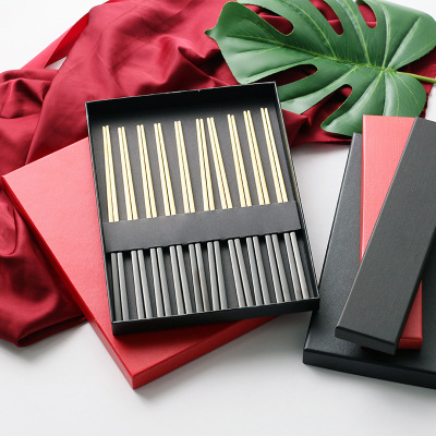 Red and Black Chopsticks Gift Set 2-Piece Set 10-Piece Gift Box Can Be Bronzing and Silver Plating