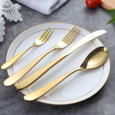 Factory Crescent Series Champagne Gold Knife, Fork and Spoon 304 Stainless Steel Western Food Utensils Hotel Tableware Gift Set