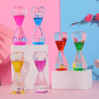 Diamond Shape Creative Sequins Oil Drops Sand Clock Timer Toy Online Popular Oil Leakage Animal Floating Drops
