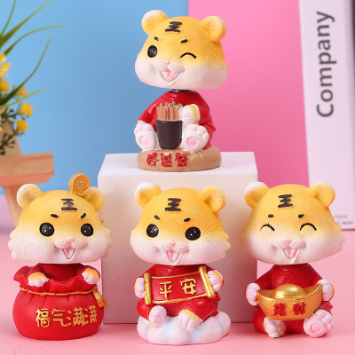 New Year Wanghu Shaking Head Doll for Car Decoration Creative Little Tiger Car Interior Ornaments Cake Baking Gift Chinese Zodiac Tiger