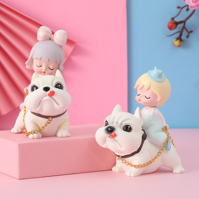 Two Little Dogs Sell Dog Food for Cute Girl Cars, Toy Decoration Lovers' Resin Car Decoration Gifts