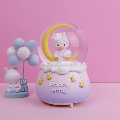 Cute Dream Duck Crystal Ball Music Box Girl Heart Cartoon Animal Resin Music Box Christmas New Year Gift
