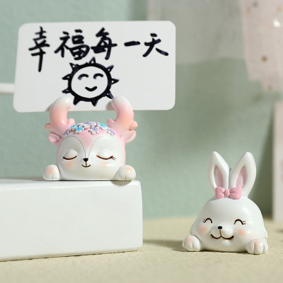 2021 New Creative Unicorn Rabbit Elk Note Clip Cute Cartoon Resin Photo Folder Seat Card Ornaments