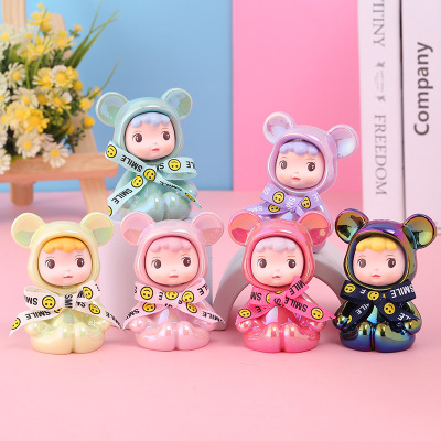 Colorful Pearl Color Amy Bear Blind Box Resin Decorations Trending Cartoon Bow Girl Room Decoration Gift