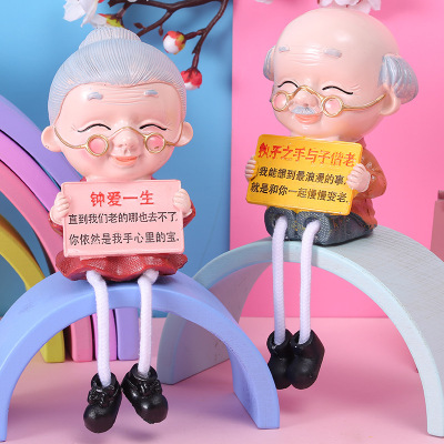 Old Man with a Long Life Old Man Hanging Feet Doll TV Cabinet Living Room Decorations Creative Couple Wedding Decoration
