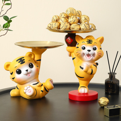 Lucky Tiger Creative Kung Fu Cute Tiger Tray Resin Decorations Cute Tiger Living Room Entrance Decorations