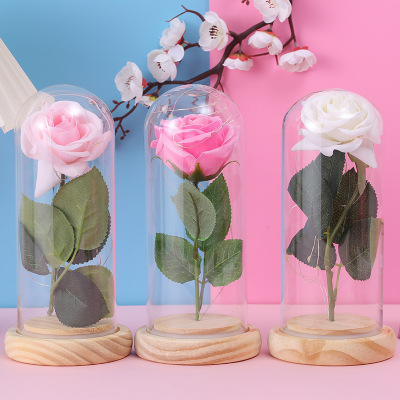 Creative Glow Star Light Handle Flower Small Night Lamp Rose Gift Solid Wood Valentine's Day Preserved Fresh Flower Gift