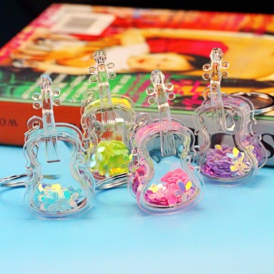 Cute Guitar Sequined Plum Keychain Bag Car Key Chain Hanging Shop Tourist Area Gift Wholesale