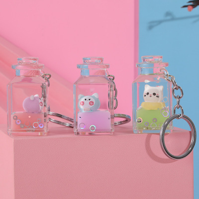 Girl Heart Macaron Pudding Color Oil Cartoon Floating Keychain Crystal Acrylic Handbag Pendant Wholesale