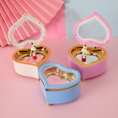 Peach Heart Creative Rotational Dancing Girl Music Box Cute Eight-Tone Jewelry Box Valentine's Day Girls Birthday Gifts