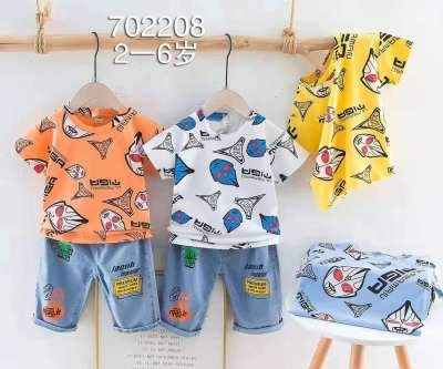 Boys' Handsome Summer Clothes New Little Boy Clothes Short Sleeve Children's Clothing Casual T-shirt Denim Shorts Two-Piece Set Wholesale