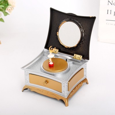 Retro Creative Dresser Dancing Girl Music Box Makeup Mirror Drawer Music Box Girl Students' Birthday Present