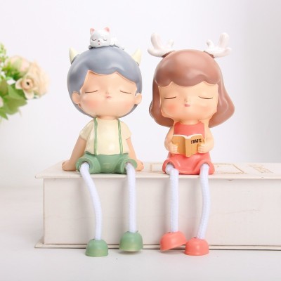 Nordic Simple Creative Antlers Couple Hanging Feet Doll Resin Craft Home Living Room TV Cabinet Decorations Furnishings