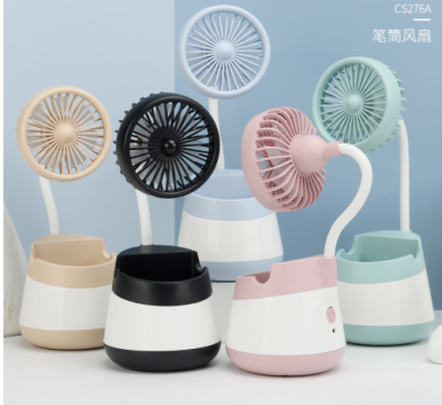 Cartoon Desktop Pen Container Rechargeable Fan Foreign Trade Exclusive