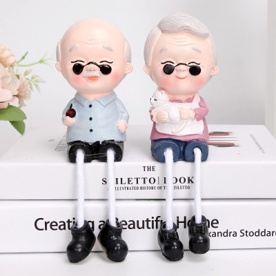 Accompany Old Creative Old Man Old Lady Resin Craft Ornament Hanging Feet Doll Couple Birthday and Holiday Gift