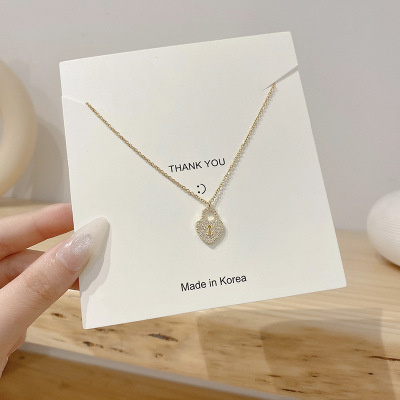 Japanese and Korean Style Design Sense Heart-Shaped Zircon Padlock Pendant Female Personality Fashion Titanium Steel Necklace Ins Online Influencer Clavicle Chain