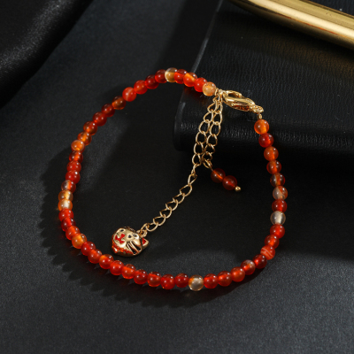 Classic Jewelry Simple Style 18K Gold Plating Natural Freshwater Pearl Red Agate Stone with Tiger Pendant Bracelet