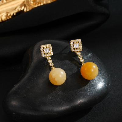 Classic Jewelry Sterling Silver Needle High Quality Affordable Luxury Style Simple Trendy Fashion Yellow Diamond Agate Stone Stud Earrings
