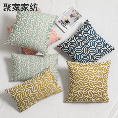 New Simple Geometric Pattern Polyester Cotton Jacquard Pillow Sofa Cushion Bedside Cushion