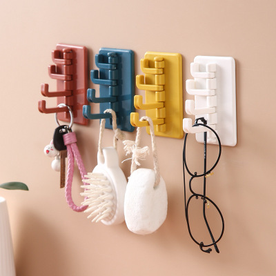 Creative Four-Piece Rotating Punch-Free Wall-Sticking Clothes Invisible Wall Hook Contrast Color Japanese Sticky Hook Bathroom Kitchen