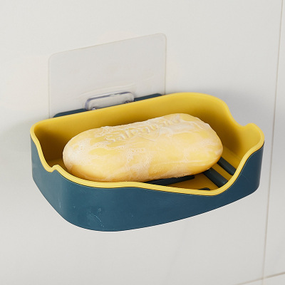 Oblique Double Soap Box Creative Punch-Free Drain Two-Color Soap Dish High Quality Pp Arc Wall-Mounted Soap Box